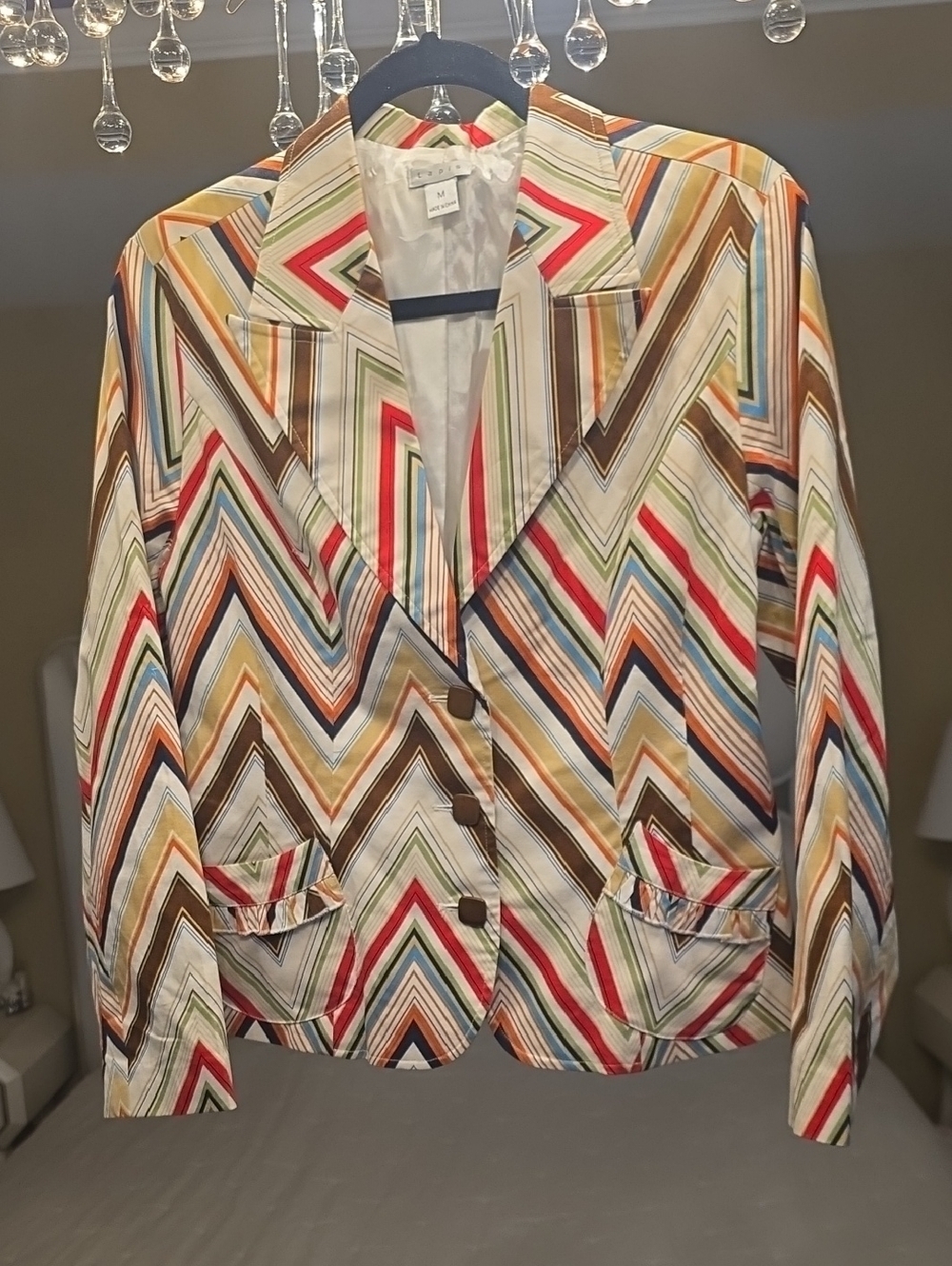 Lapis Cotton Multicolor Chevron Blazer with White Base Size M